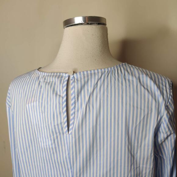 Worthington Blue Striped Top Flared Sleeve Lace Tie Cuff - Picture 8 of 9